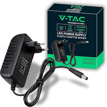 V-TAC Alimentatore 12V 42W 3,5A per Telecamere, Strisce LED, Modem - Trasformatore 12 Volt Plug&Play con Spina Corrente Casa per Schermi e Apparecchiature Elettroniche - Input AC 100-240V - 50/60Hz